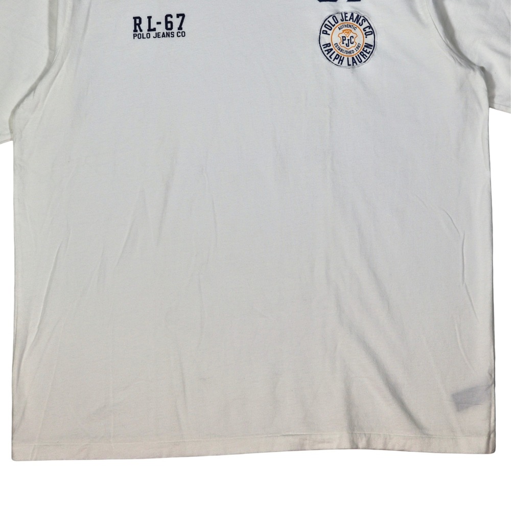 Vintage 90s Polo Jeans Co Ralph Lauren T-Shirt XL White Patch Spell Out RL-67 - Picture 5 of 11